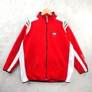 Ducati Corse Racing Jacket Mens XL Red Big Logo Full Zip Fleece Motorcycle Biker
